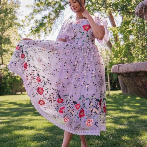 JessaKae Dresses & Skirts - JessaKae Lavender Floral Embroidered Midi Dress